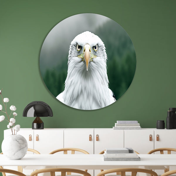 Majestueuze adelaar in mistig bos aluminium muurcirkel