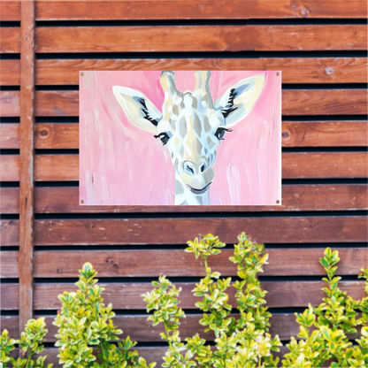 Abstract giraffe schilderij met roze tinten tuinposter