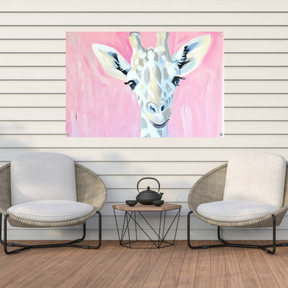 Abstract giraffe schilderij met roze tinten tuinposter