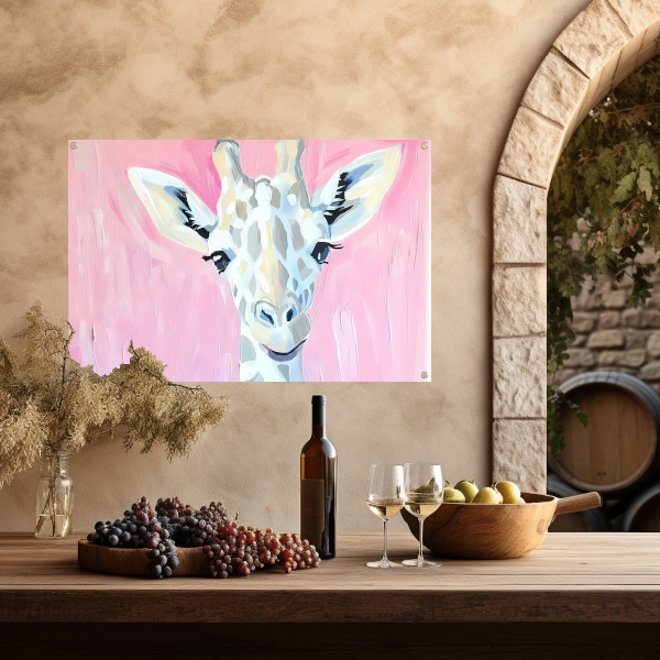 Abstract giraffe schilderij met roze tinten tuinposter