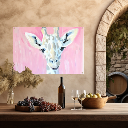 Abstract giraffe schilderij met roze tinten tuinposter