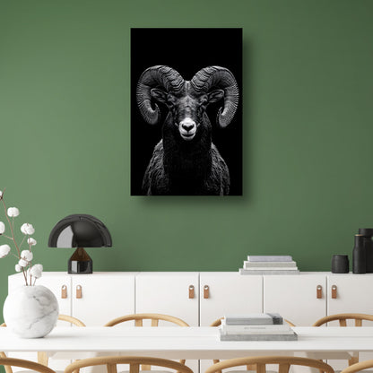 Indrukwekkend zwart-wit portret van een majestueuze ram canvas