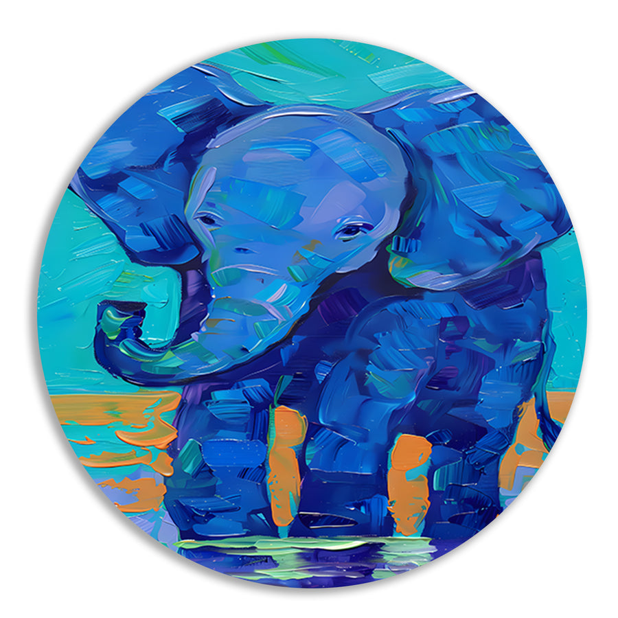 Kleurrijk abstract schilderij van een olifant aluminium muurcirkel