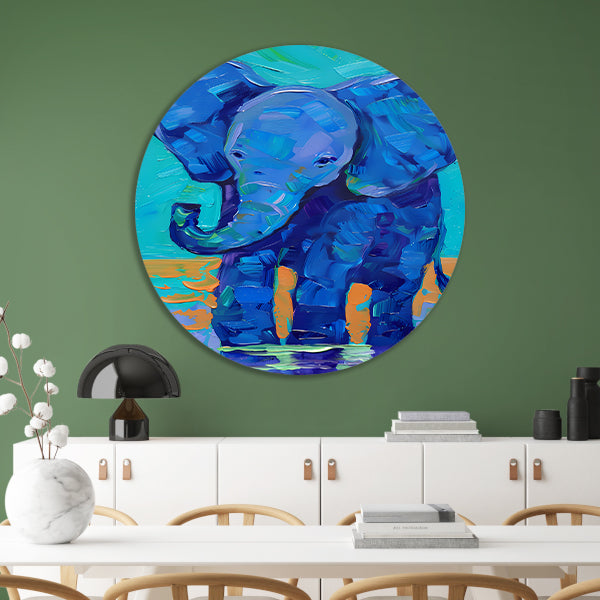 Kleurrijk abstract schilderij van een olifant forex muurcirkel