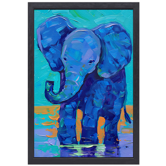 Kleurrijk abstract schilderij van een olifant canvas met baklijst
