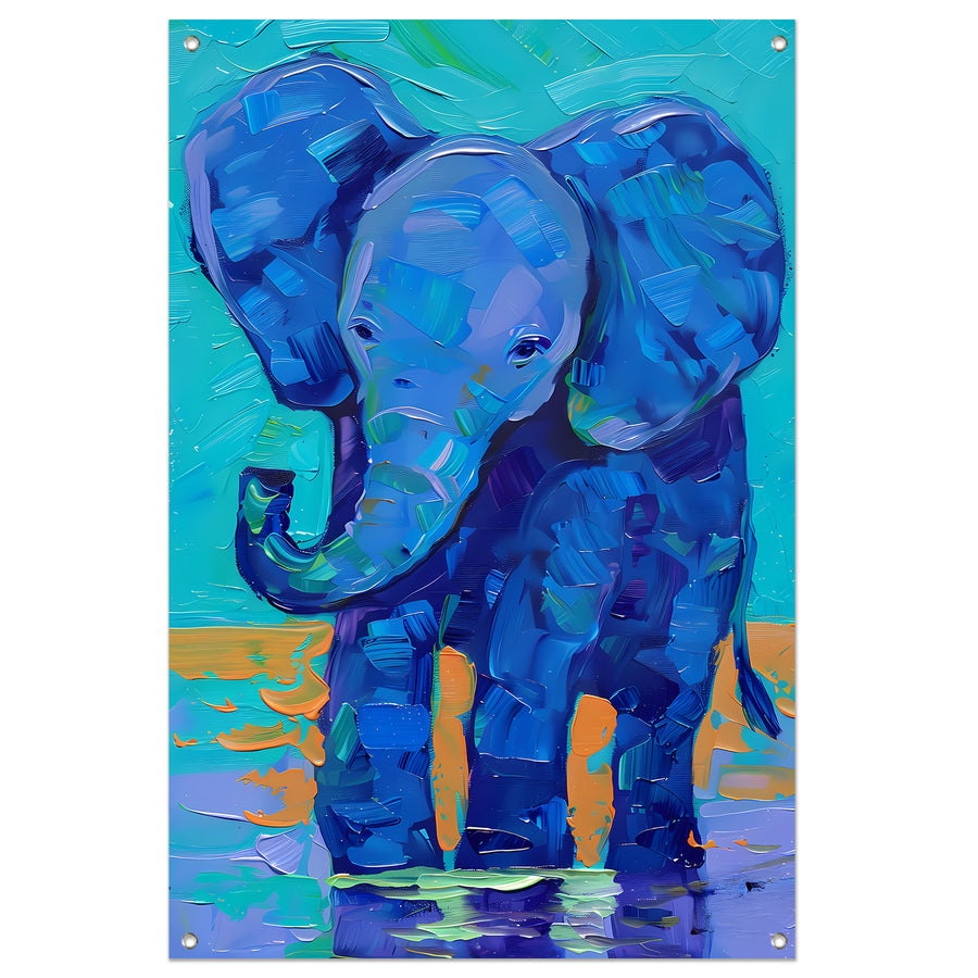 Kleurrijk abstract schilderij van een olifant tuinposter