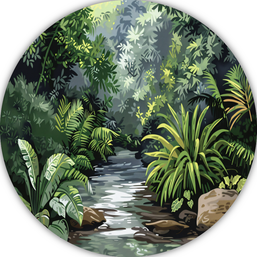 Impressionistische rivier in jungle forex muurcirkel