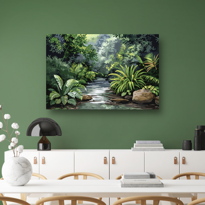 Impressionistische rivier in jungle poster