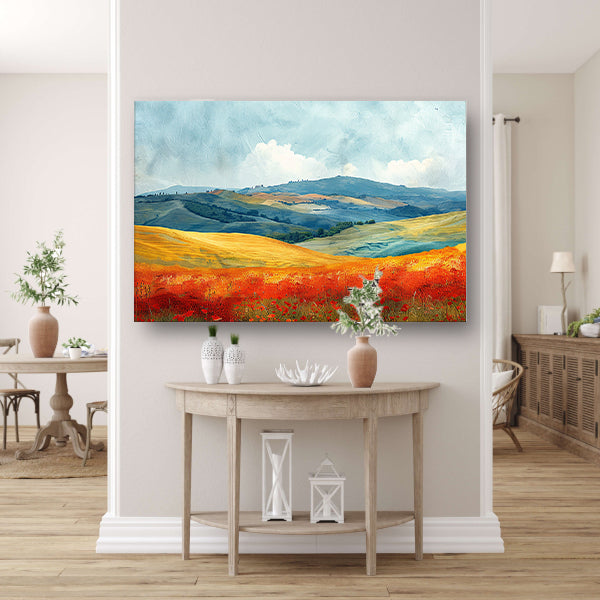 Zomerlandschap met Kleurrijke Velden canvas met baklijst