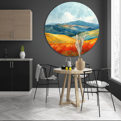 Zomerlandschap met Kleurrijke Velden aluminium muurcirkel