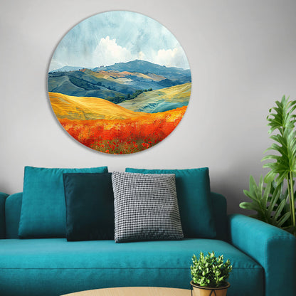 Zomerlandschap met Kleurrijke Velden aluminium muurcirkel
