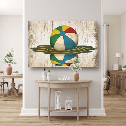 Vintage Strandbal in Levendige Kleuren canvas met baklijst