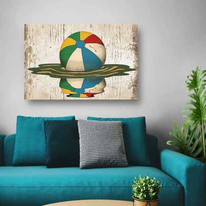 Vintage Strandbal in Levendige Kleuren canvas met baklijst