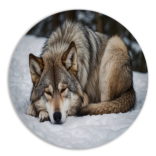 Slapende wolf in winterlandschap forex muurcirkel
