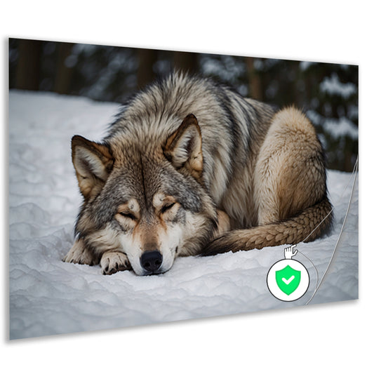 Slapende wolf in winterlandschap poster