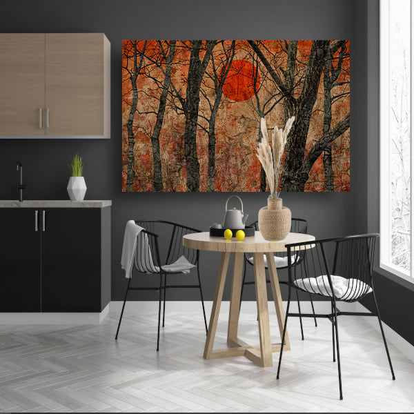 Avondzon door bomen canvas