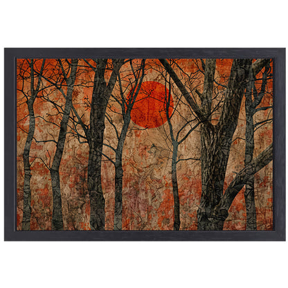 Avondzon door bomen canvas met baklijst