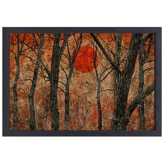 Avondzon door bomen canvas met baklijst