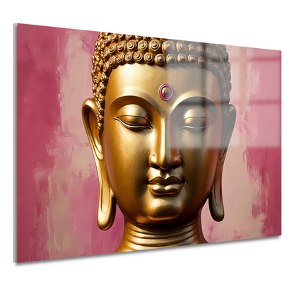 Serene Gouden Boeddha met Roze Achtergrond acrylglas
