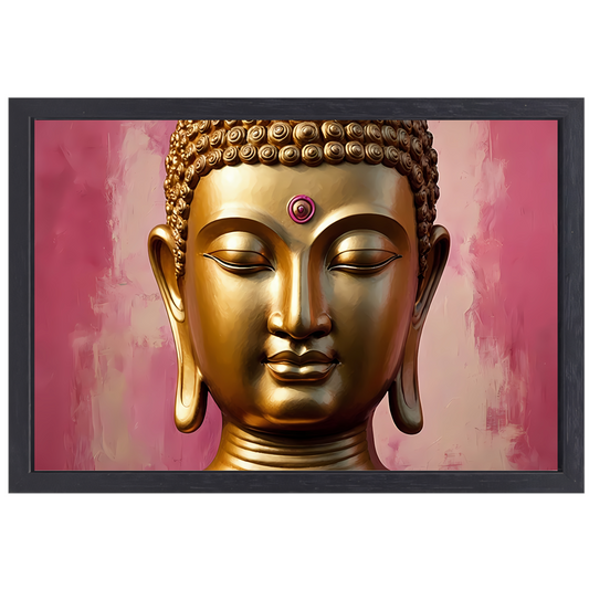 Serene Gouden Boeddha met Roze Achtergrond canvas met baklijst