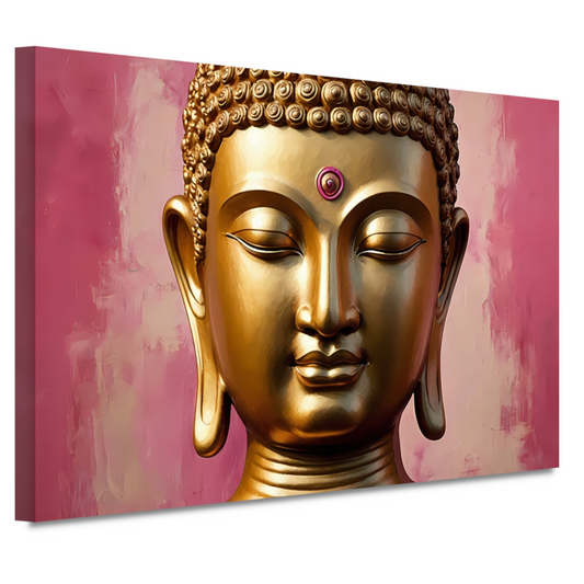 Serene Gouden Boeddha met Roze Achtergrond canvas