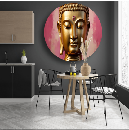 Serene Gouden Boeddha met Roze Achtergrond forex muurcirkel