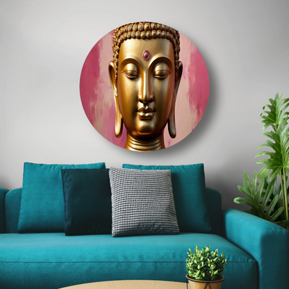 Serene Gouden Boeddha met Roze Achtergrond forex muurcirkel