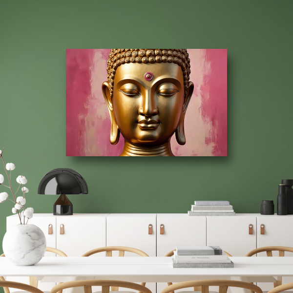 Serene Gouden Boeddha met Roze Achtergrond acrylglas