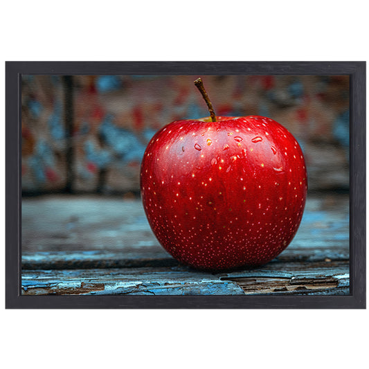 Rode Appel Bedekt met Dauwdruppels canvas met baklijst