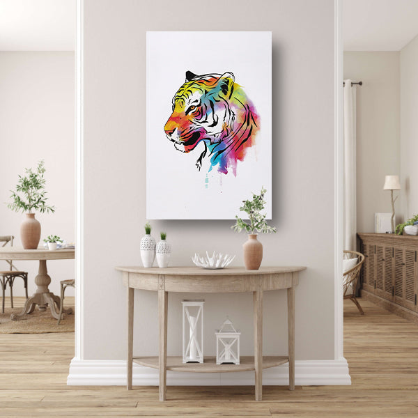 Expressieve Kleurrijke Tijger Line Art poster