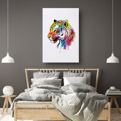 Expressieve Kleurrijke Tijger Line Art poster