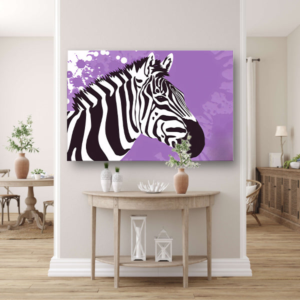 Zebra op een paarse abstracte achtergrond poster