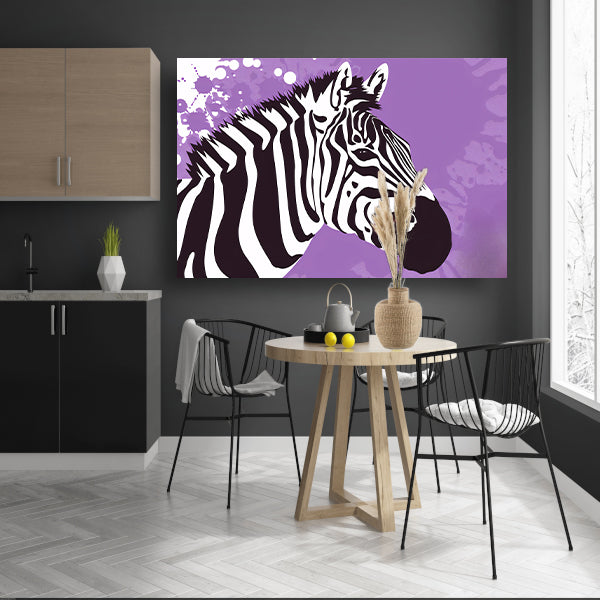 Zebra op een paarse abstracte achtergrond poster