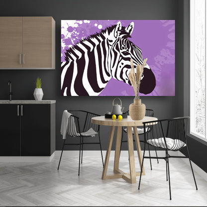 Zebra op een paarse abstracte achtergrond poster