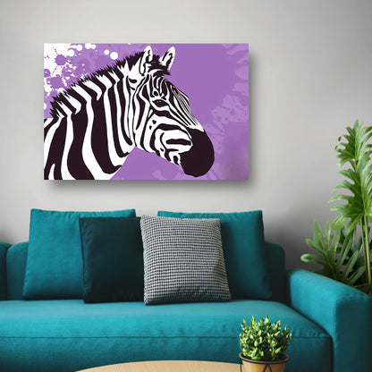 Zebra op een paarse abstracte achtergrond poster