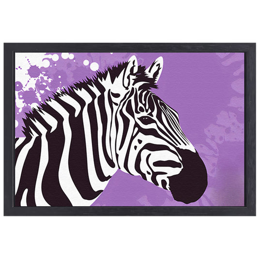 Zebra op een paarse abstracte achtergrond canvas met baklijst