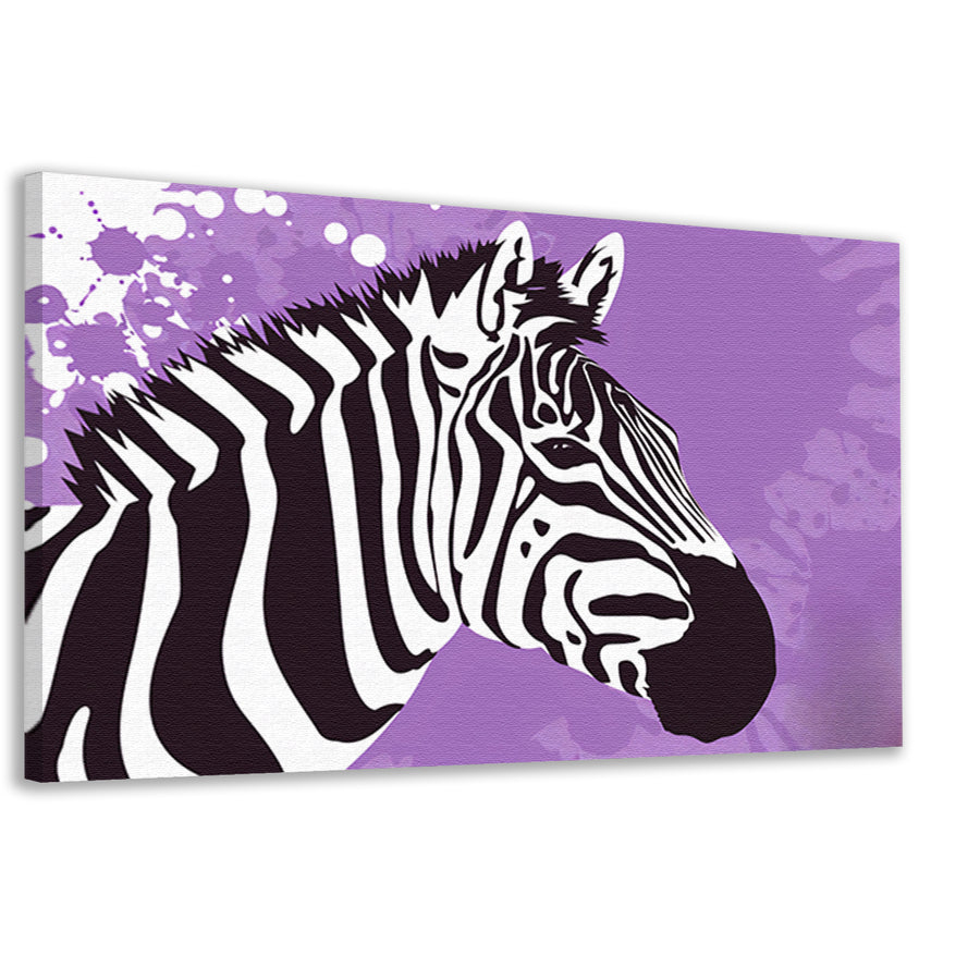 Zebra op een paarse abstracte achtergrond canvas