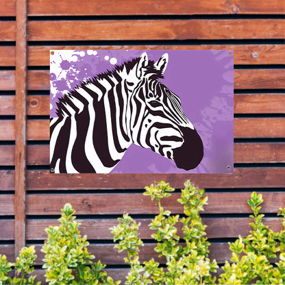 Zebra op een paarse abstracte achtergrond tuinposter