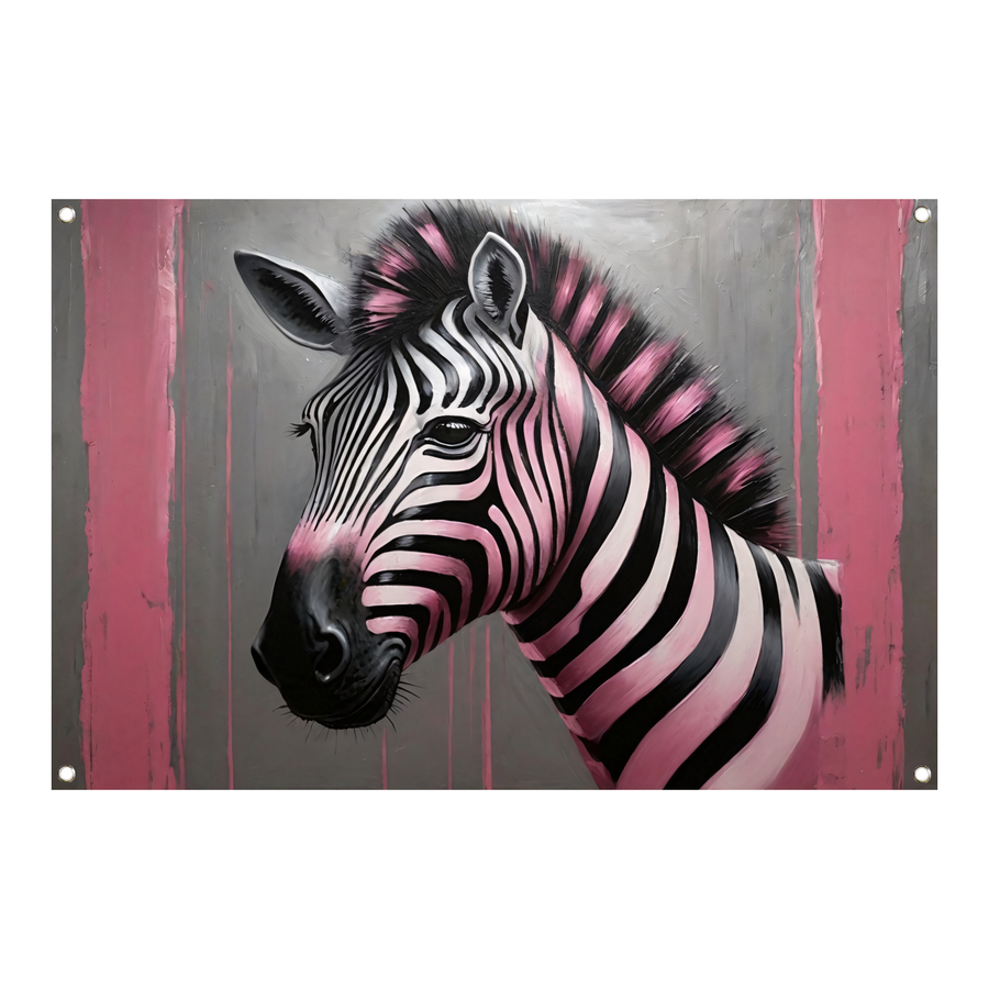 Moderne zebra met roze strepen schilderij tuinposter