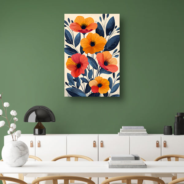 Levendige Illustratie van Kleurrijke Bloemen en Bladeren poster
