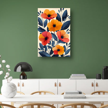 Levendige Illustratie van Kleurrijke Bloemen en Bladeren poster