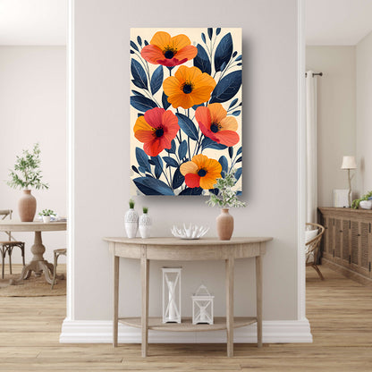 Levendige Illustratie van Kleurrijke Bloemen en Bladeren poster
