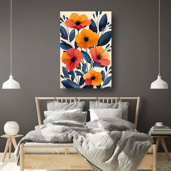 Levendige Illustratie van Kleurrijke Bloemen en Bladeren poster