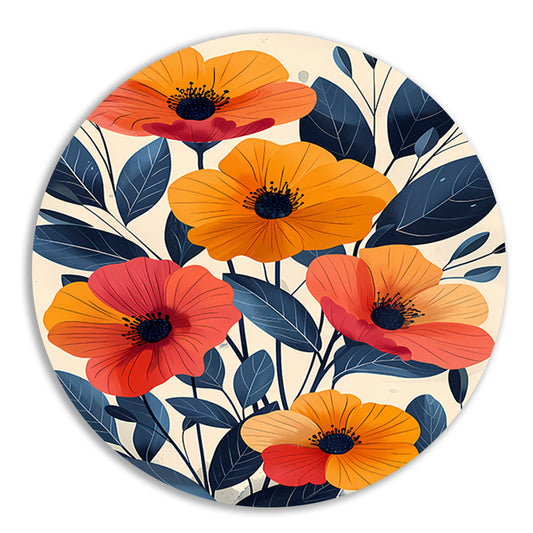 Levendige Illustratie van Kleurrijke Bloemen en Bladeren aluminium muurcirkel