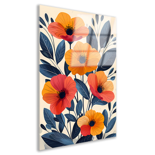 Levendige Illustratie van Kleurrijke Bloemen en Bladeren acrylglas