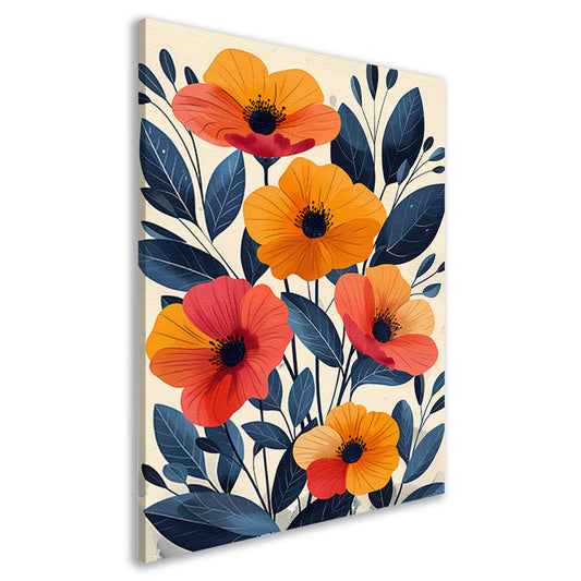 Levendige Illustratie van Kleurrijke Bloemen en Bladeren canvas