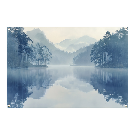 Serene Mistige Ochtend bij het Meer tuinposter