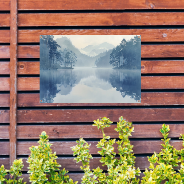 Serene Mistige Ochtend bij het Meer tuinposter