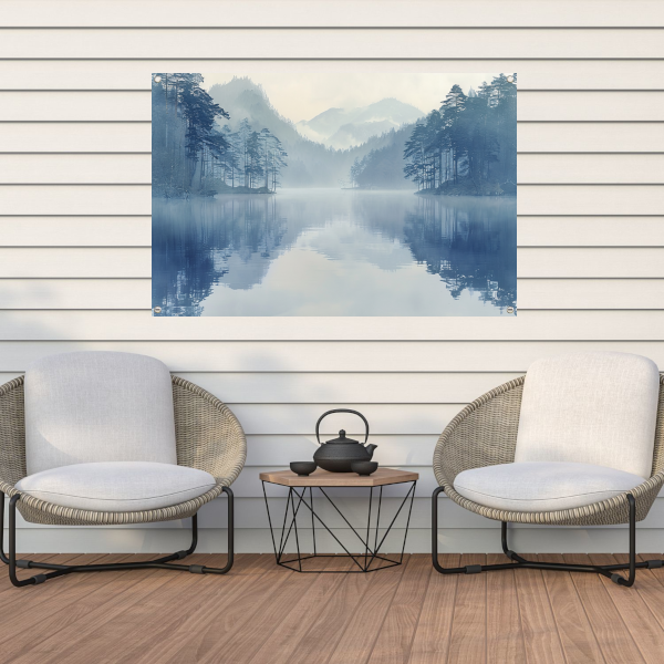 Serene Mistige Ochtend bij het Meer tuinposter