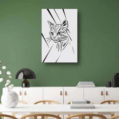 Minimalistische zwart-witte kat in lijnen poster